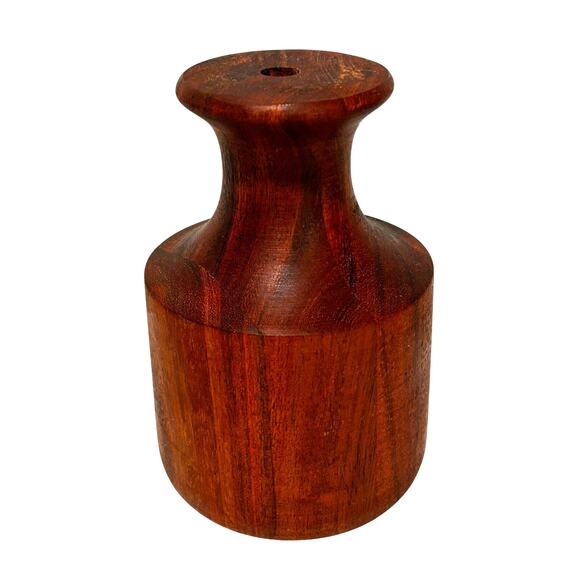 Turned wood bud vase unsigned wooden rich brown grained 6" tall minimalist - Picture 6 of 8
